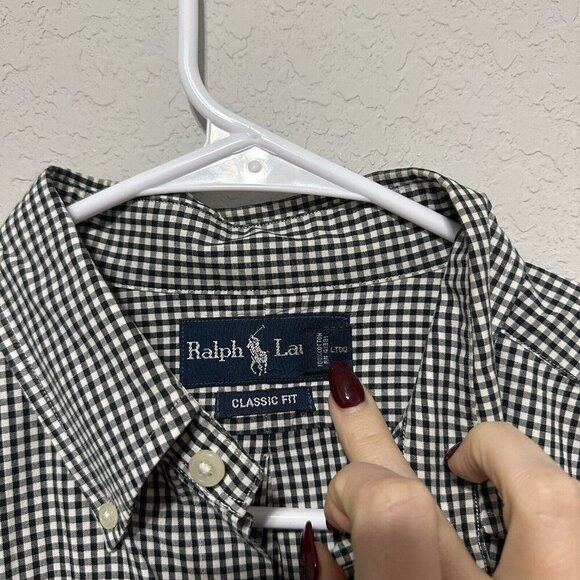 Ralph‎ Lauren Button Down Shirt Mens Size Large Classic Fit Check White Black - Picture 6 of 6